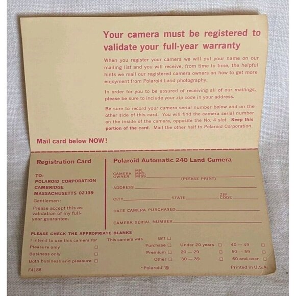 Polaroid Ephemera Print Mount Photograph Order Form Warranty Card Picture Vtg - Picture 9 of 14